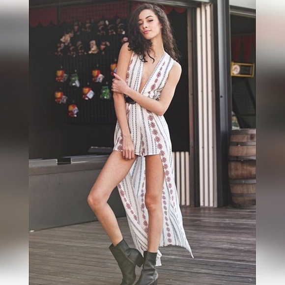 AMERICAN THREADS Late Night Love Romper With Maxi Overlay. White/red/navy. S NWT - Picture 1 of 13
